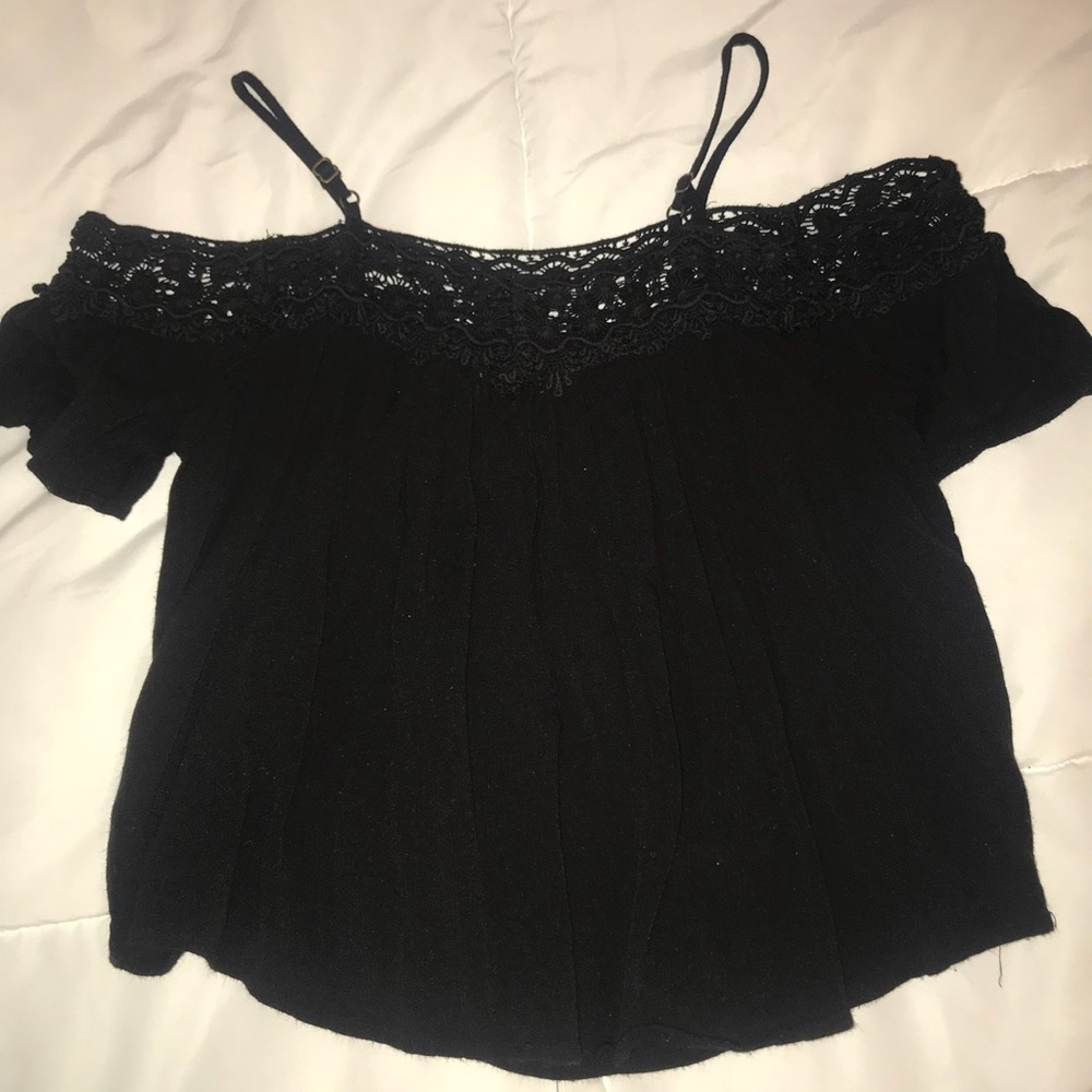 Black flowy off the shoulder top with lace top